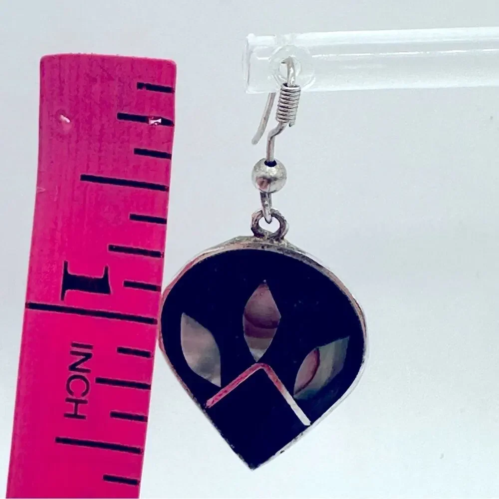 Mexico Alpaca Silver Dangle Earrings Floral Abalone Shell Inlay Casual Jewelry